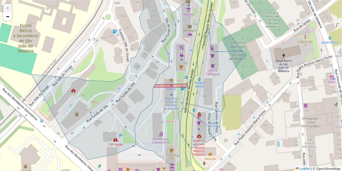 Mapa detalhado do código postal 3700-902 com limites, códigos postais vizinhos e agências dos correios