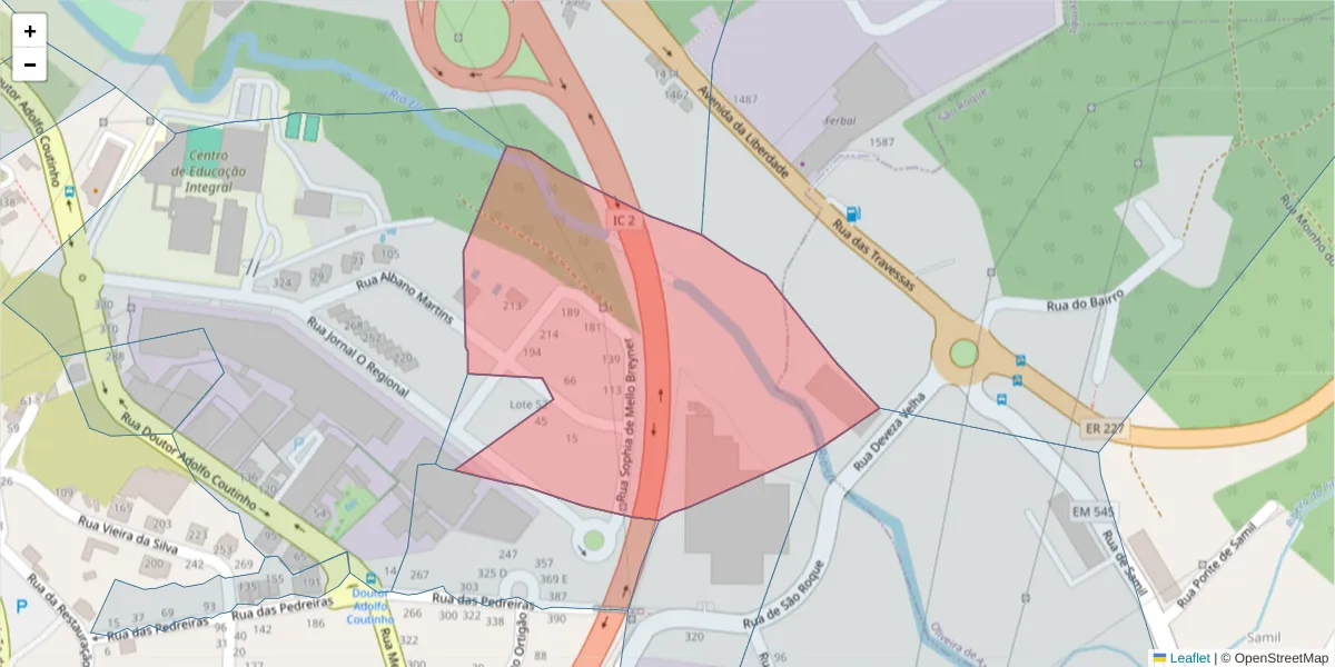 Mapa detalhado do código postal 3700-909 com limites, códigos postais vizinhos e agências dos correios
