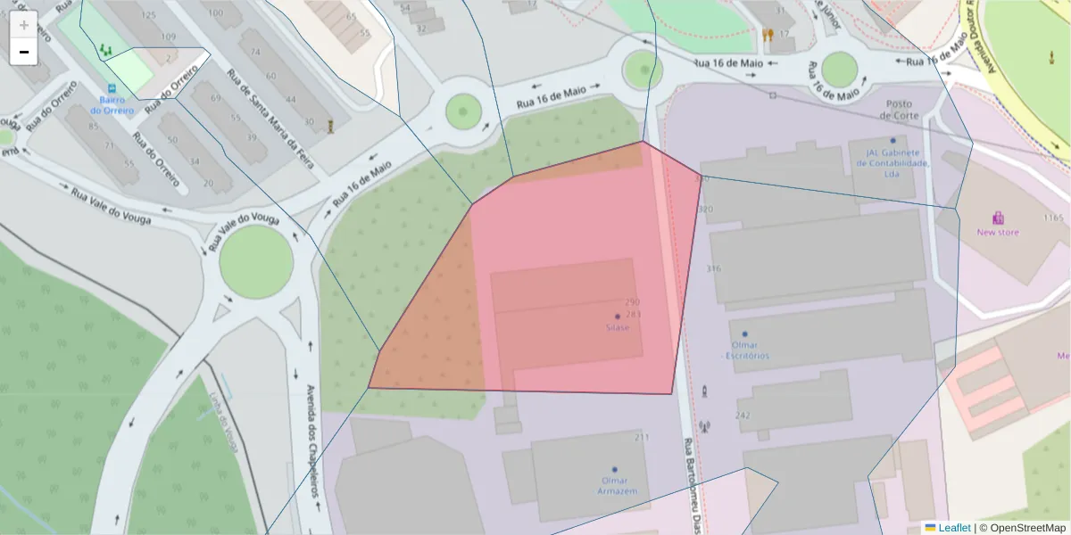 Mapa detalhado do código postal 3701-911 com limites, códigos postais vizinhos e agências dos correios