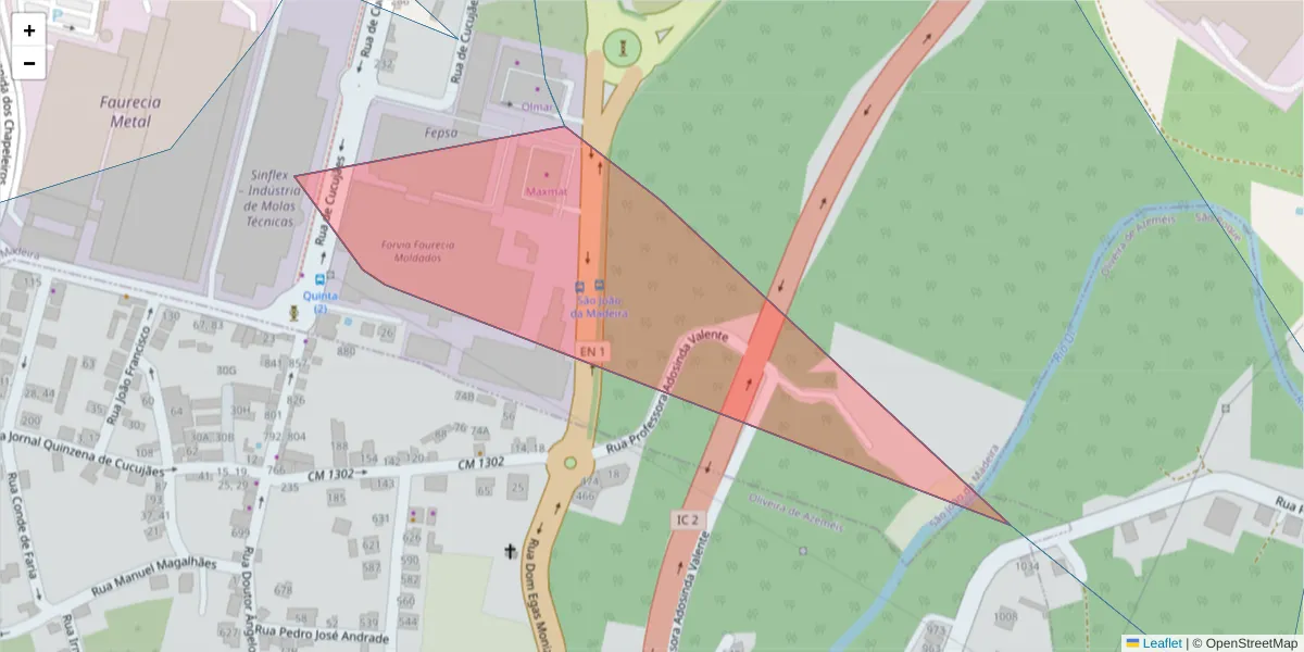 Mapa detalhado do código postal 3701-953 com limites, códigos postais vizinhos e agências dos correios