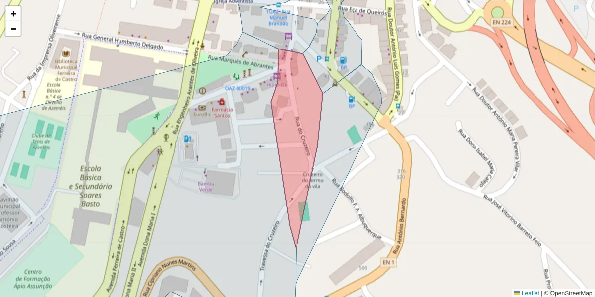 Mapa detalhado do código postal 3720-001 com limites, códigos postais vizinhos e agências dos correios