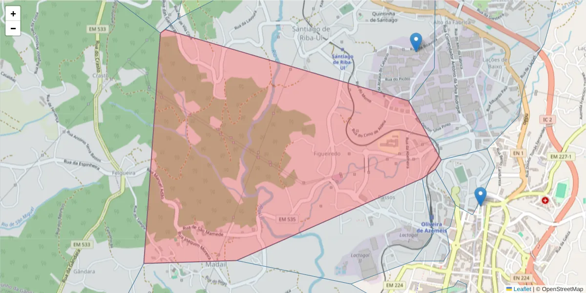 Mapa detalhado do código postal 3720-137 com limites, códigos postais vizinhos e agências dos correios