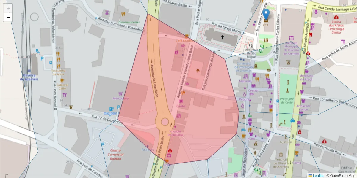 Mapa detalhado do código postal 3720-210 com limites, códigos postais vizinhos e agências dos correios