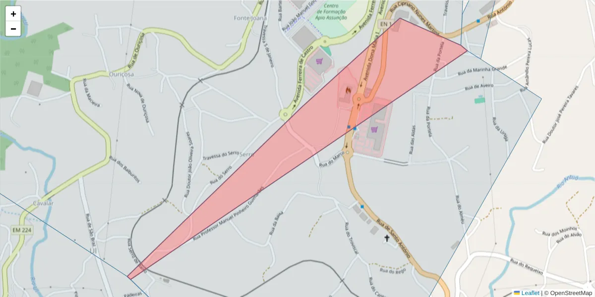 Mapa detalhado do código postal 3720-216 com limites, códigos postais vizinhos e agências dos correios
