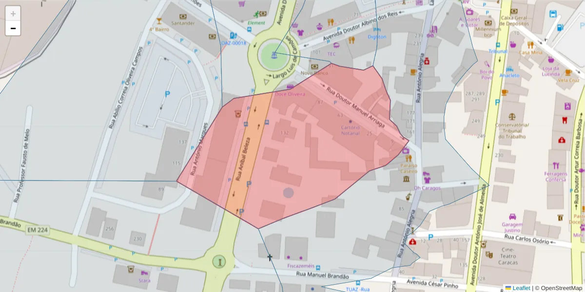 Mapa detalhado do código postal 3720-233 com limites, códigos postais vizinhos e agências dos correios