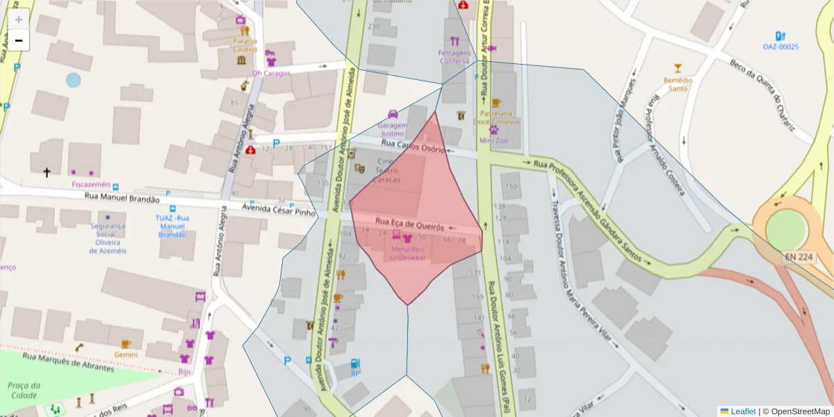 Mapa detalhado do código postal 3720-238 com limites, códigos postais vizinhos e agências dos correios