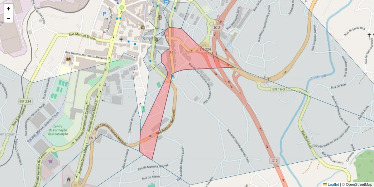 Mapa detalhado do código postal 3720-249 com limites, códigos postais vizinhos e agências dos correios