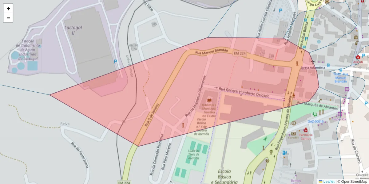 Mapa detalhado do código postal 3720-254 com limites, códigos postais vizinhos e agências dos correios