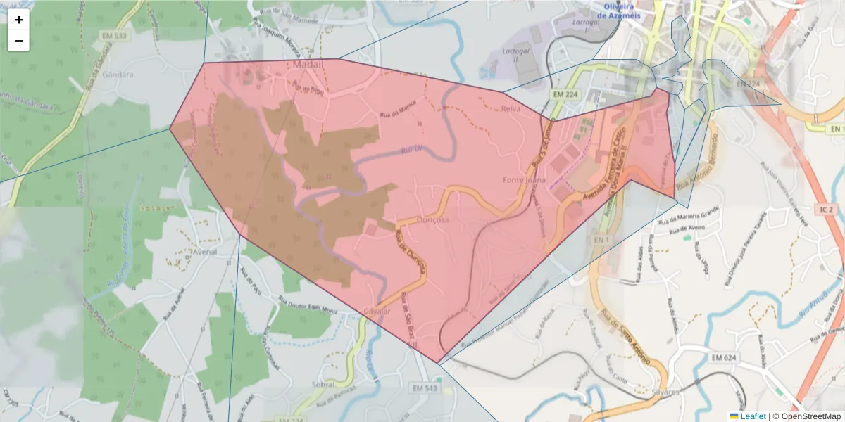 Mapa detalhado do código postal 3720-256 com limites, códigos postais vizinhos e agências dos correios