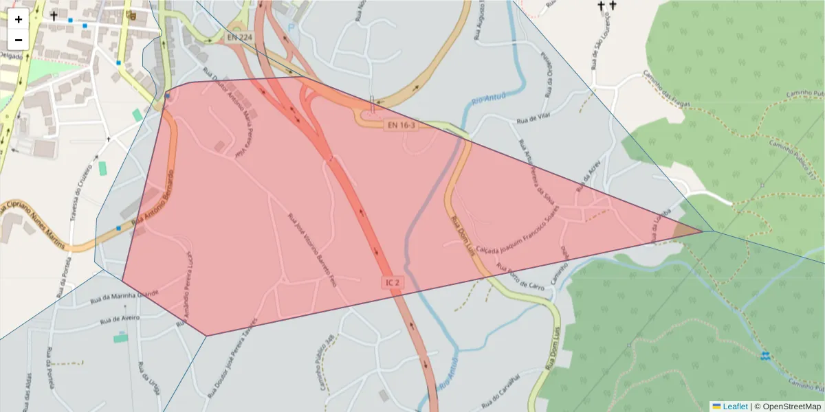 Mapa detalhado do código postal 3720-270 com limites, códigos postais vizinhos e agências dos correios