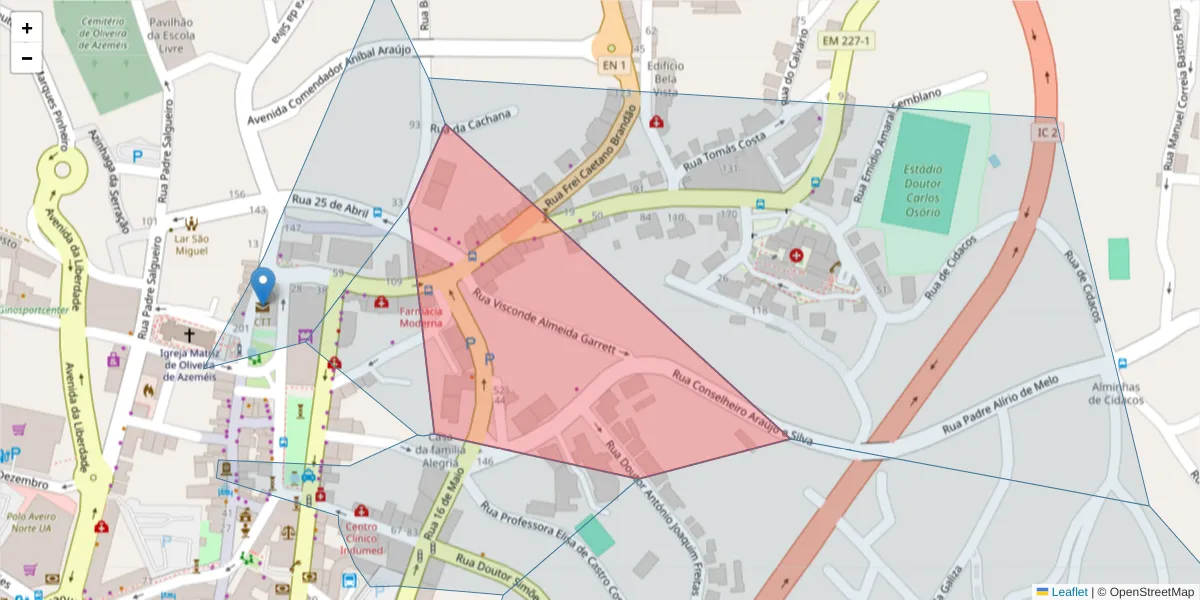 Mapa detalhado do código postal 3720-280 com limites, códigos postais vizinhos e agências dos correios