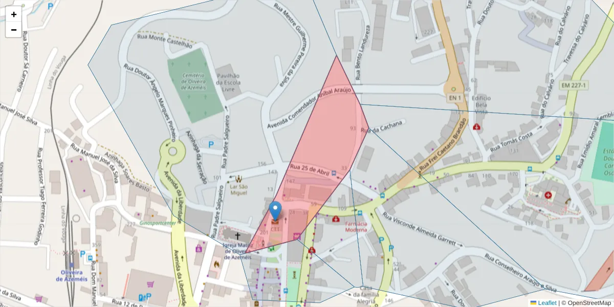 Mapa detalhado do código postal 3720-282 com limites, códigos postais vizinhos e agências dos correios