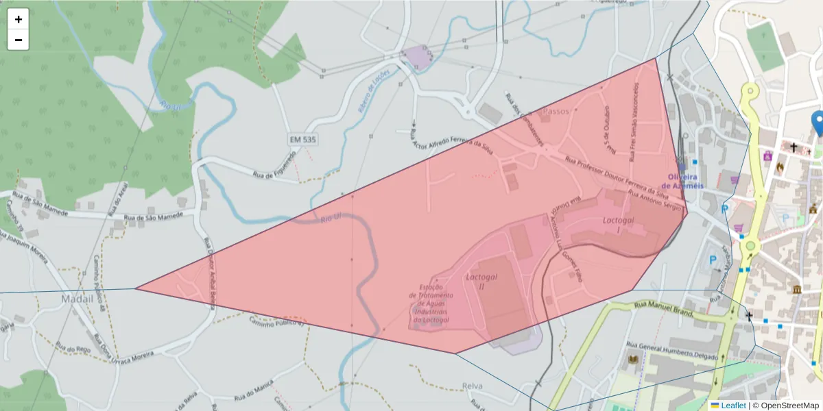 Mapa detalhado do código postal 3720-314 com limites, códigos postais vizinhos e agências dos correios