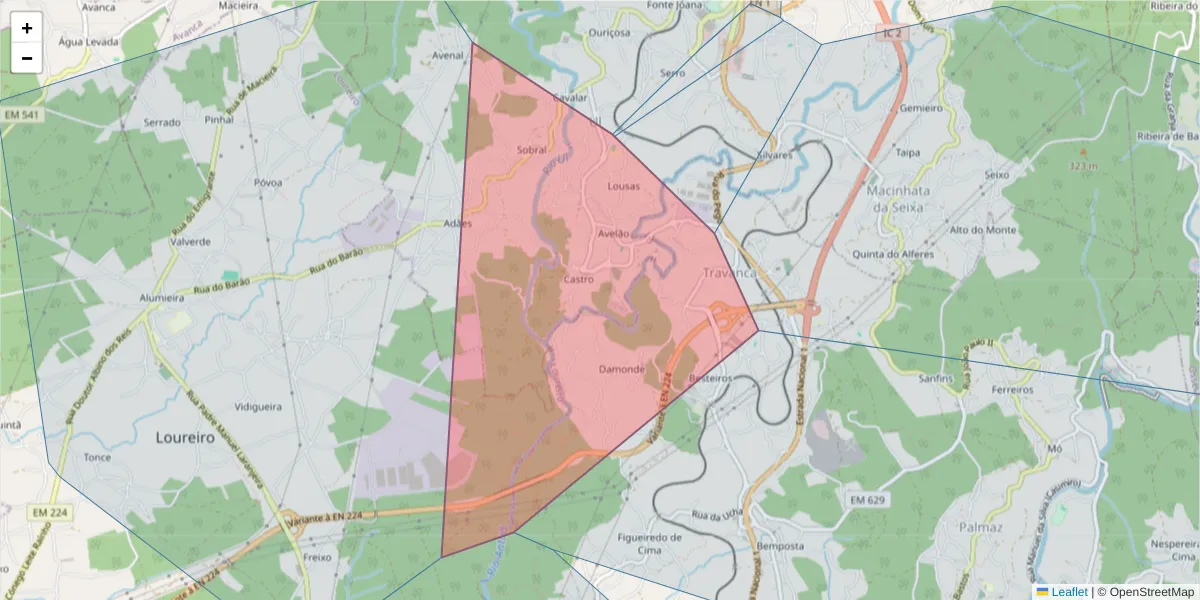 Mapa detalhado do código postal 3720-604 com limites, códigos postais vizinhos e agências dos correios