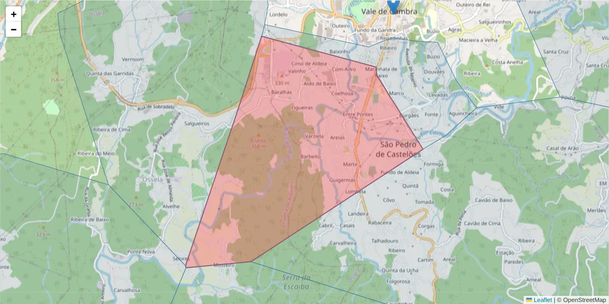 Mapa detalhado do código postal 3730-202 com limites, códigos postais vizinhos e agências dos correios