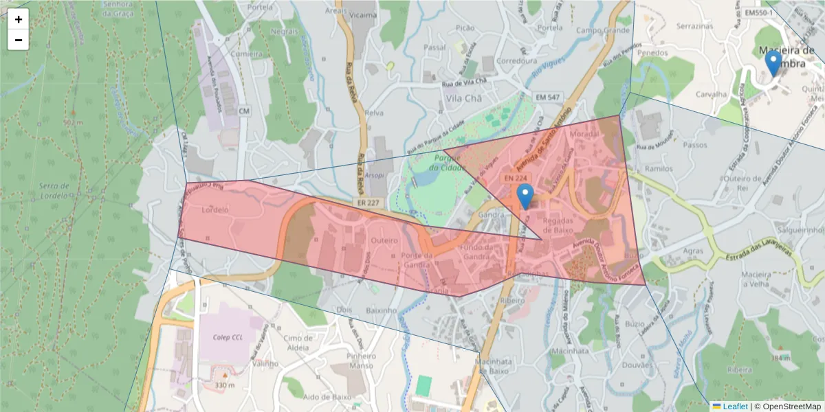 Mapa detalhado do código postal 3730-240 com limites, códigos postais vizinhos e agências dos correios
