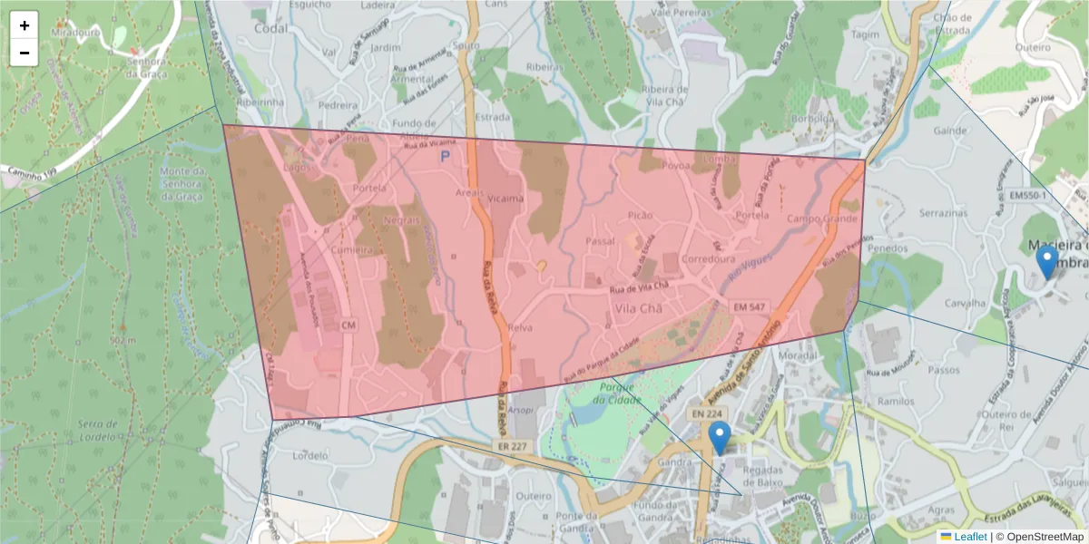 Mapa detalhado do código postal 3730-401 com limites, códigos postais vizinhos e agências dos correios