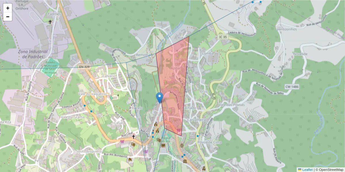 Mapa detalhado do código postal 3740-261 com limites, códigos postais vizinhos e agências dos correios
