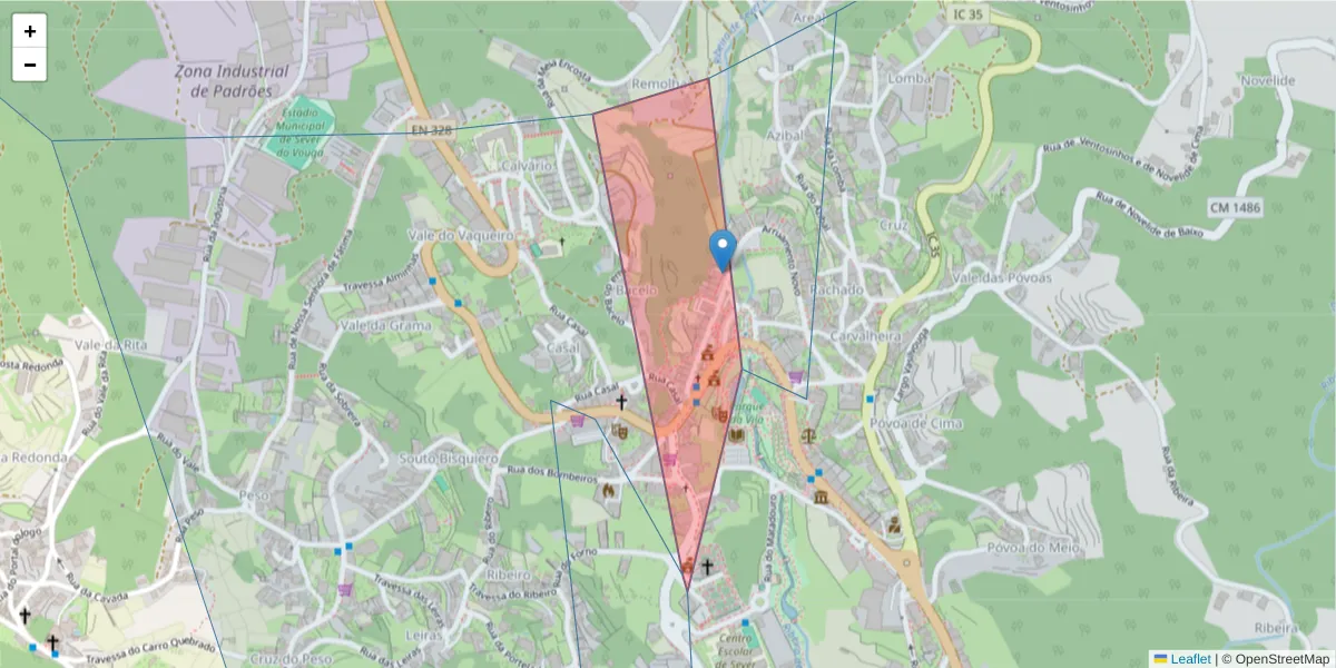 Mapa detalhado do código postal 3740-271 com limites, códigos postais vizinhos e agências dos correios