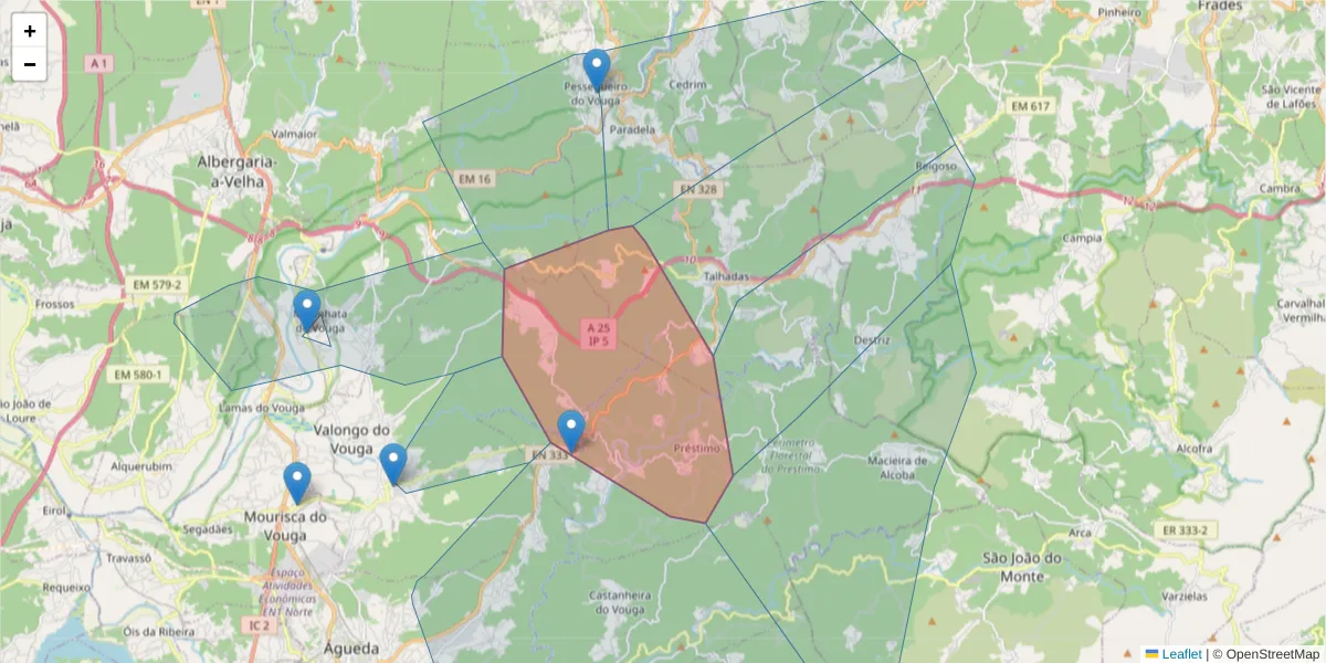 Mapa detalhado do código postal 3740-410 com limites, códigos postais vizinhos e agências dos correios