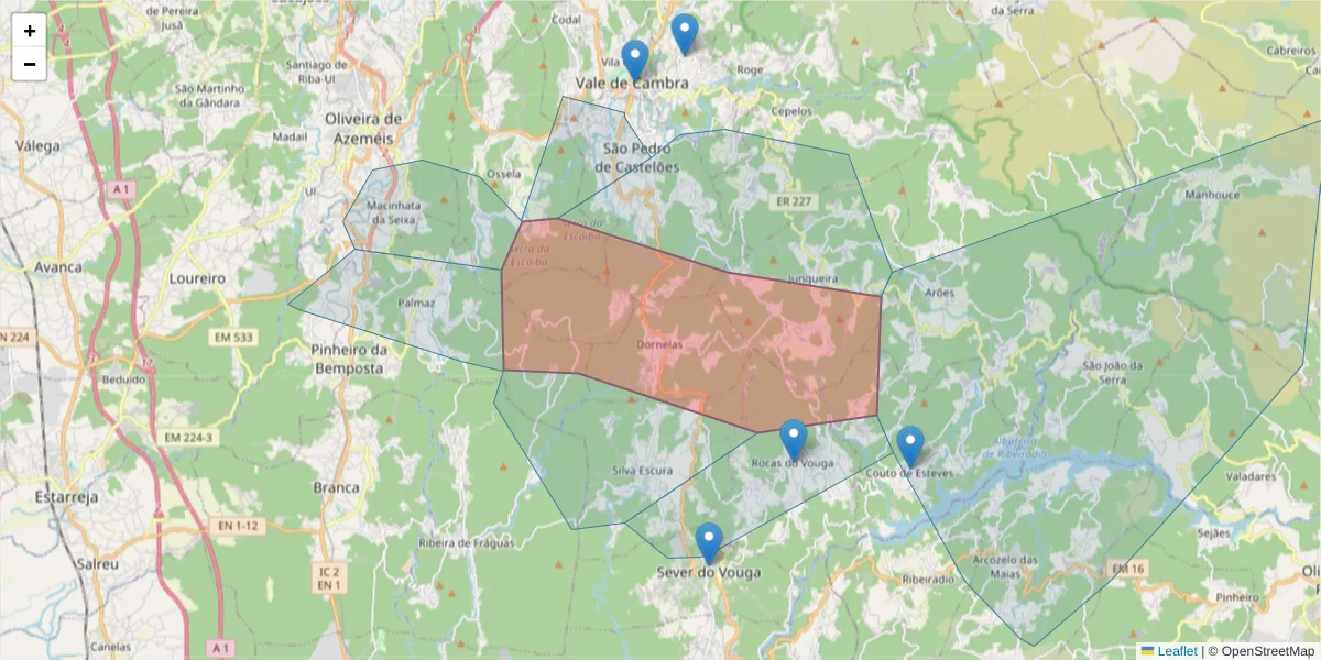 Mapa detalhado do código postal 3740-419 com limites, códigos postais vizinhos e agências dos correios