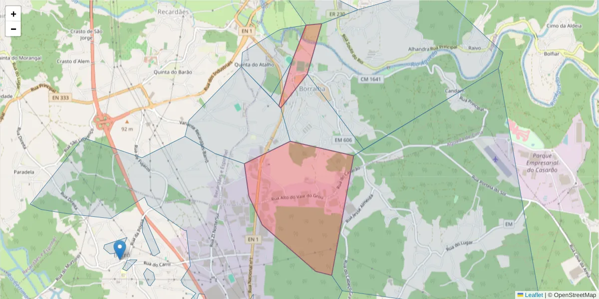 Mapa detalhado do código postal 3750-064 com limites, códigos postais vizinhos e agências dos correios