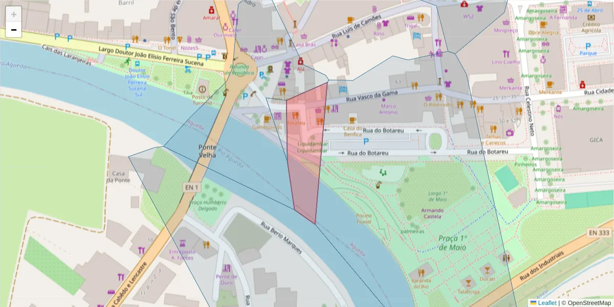 Mapa detalhado do código postal 3750-100 com limites, códigos postais vizinhos e agências dos correios