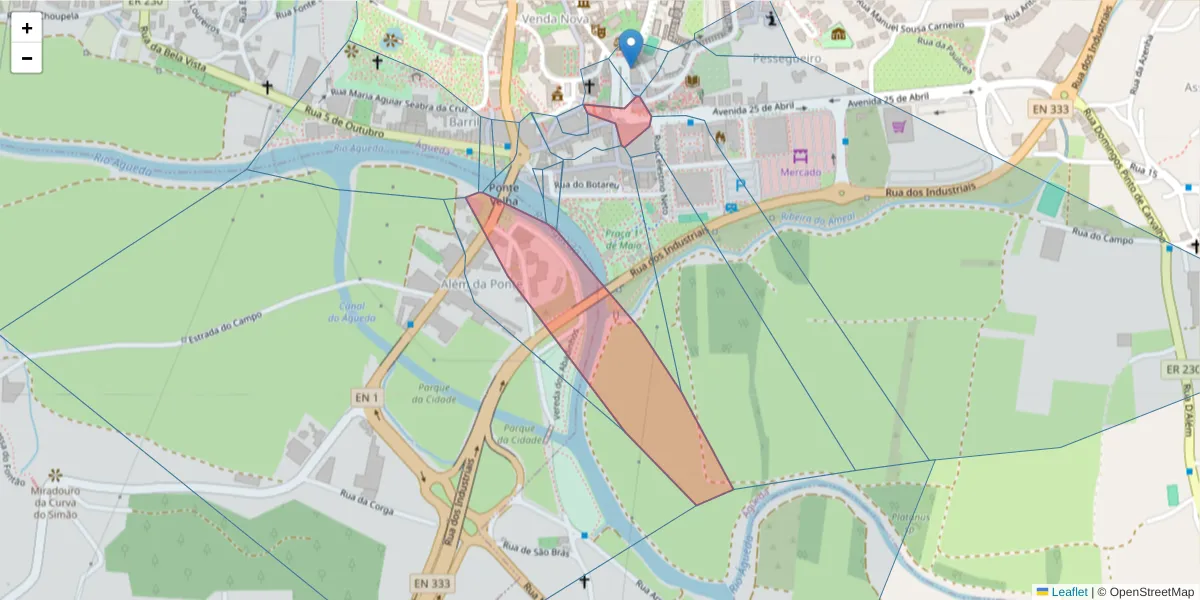 Mapa detalhado do código postal 3750-109 com limites, códigos postais vizinhos e agências dos correios