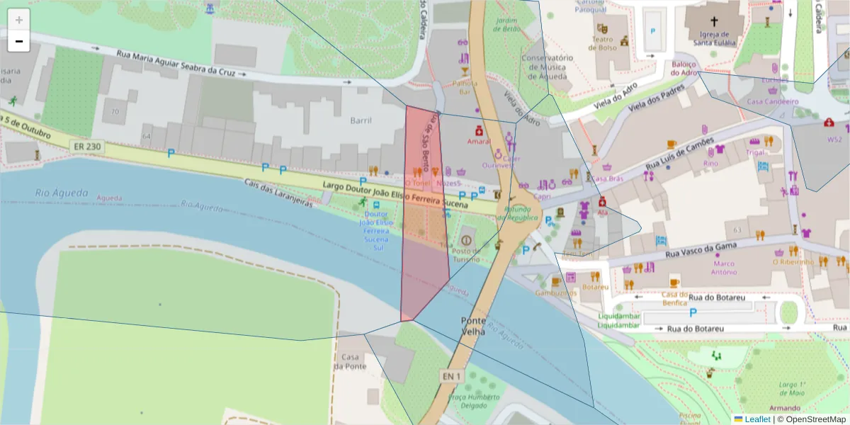 Mapa detalhado do código postal 3750-118 com limites, códigos postais vizinhos e agências dos correios