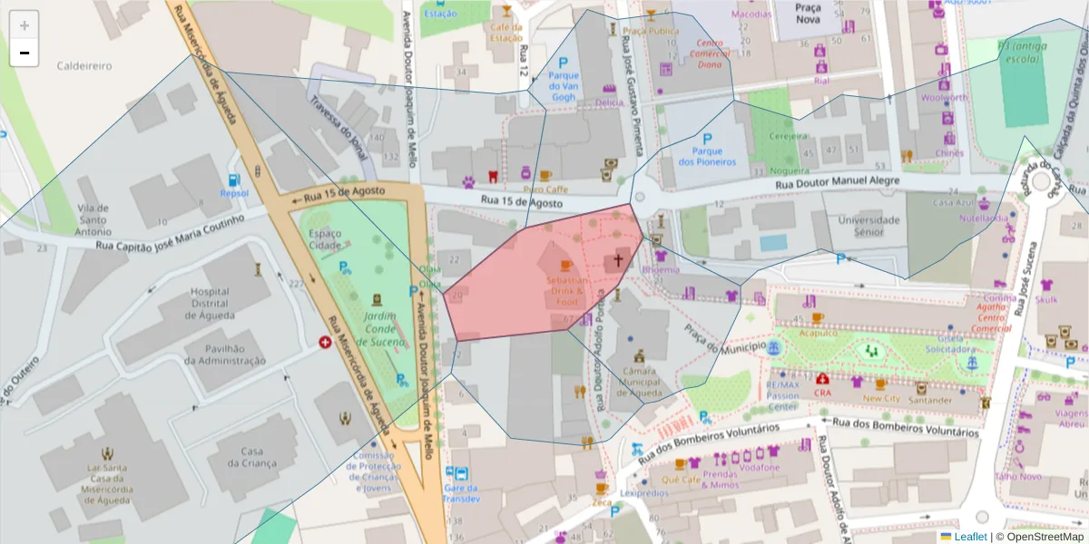 Mapa detalhado do código postal 3750-119 com limites, códigos postais vizinhos e agências dos correios