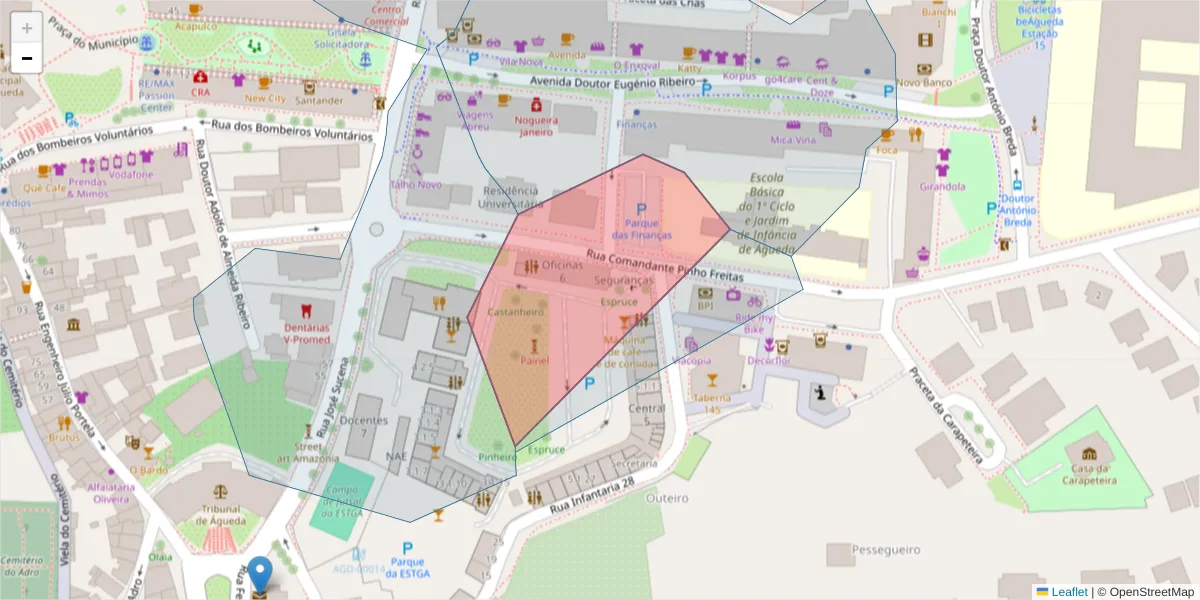 Mapa detalhado do código postal 3750-127 com limites, códigos postais vizinhos e agências dos correios