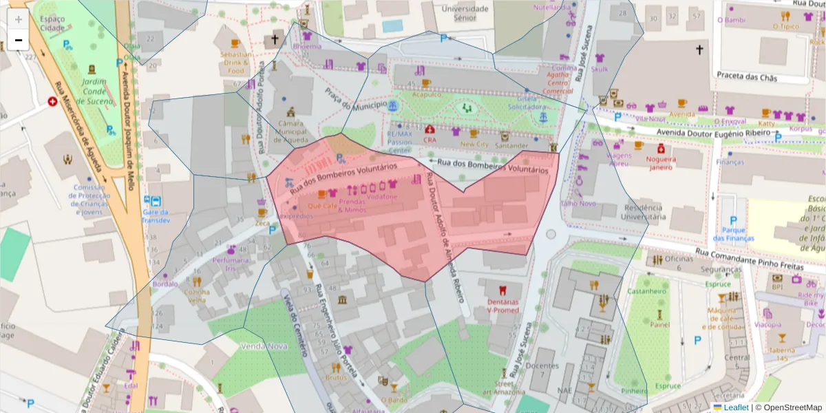 Mapa detalhado do código postal 3750-138 com limites, códigos postais vizinhos e agências dos correios