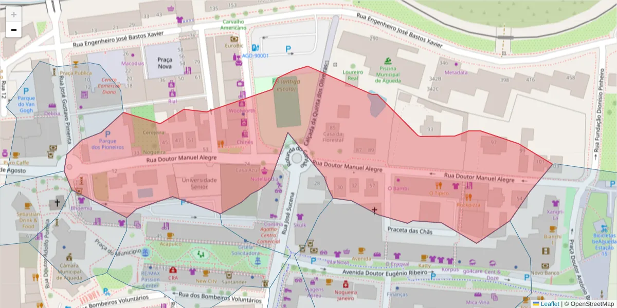 Mapa detalhado do código postal 3750-139 com limites, códigos postais vizinhos e agências dos correios