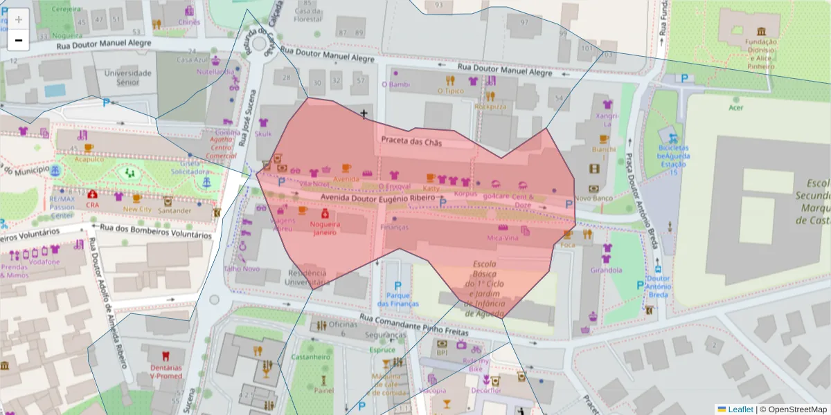 Mapa detalhado do código postal 3750-146 com limites, códigos postais vizinhos e agências dos correios