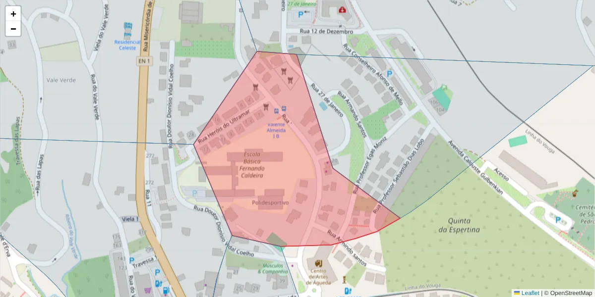 Mapa detalhado do código postal 3750-152 com limites, códigos postais vizinhos e agências dos correios