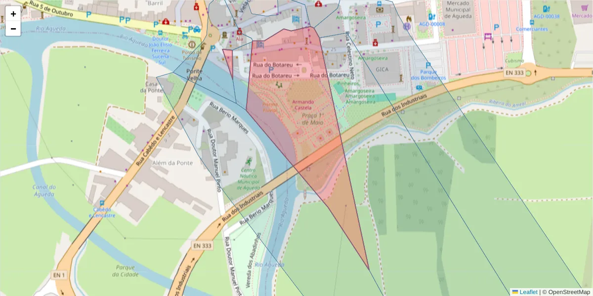 Mapa detalhado do código postal 3750-167 com limites, códigos postais vizinhos e agências dos correios