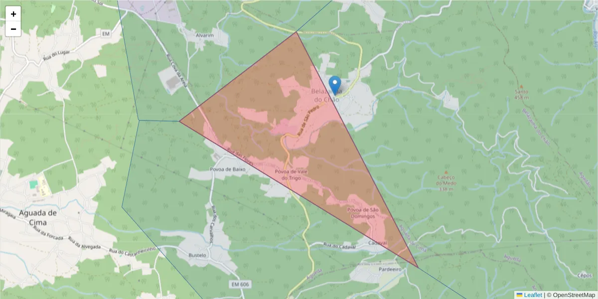 Mapa detalhado do código postal 3750-362 com limites, códigos postais vizinhos e agências dos correios