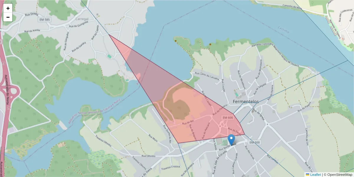 Mapa detalhado do código postal 3750-432 com limites, códigos postais vizinhos e agências dos correios