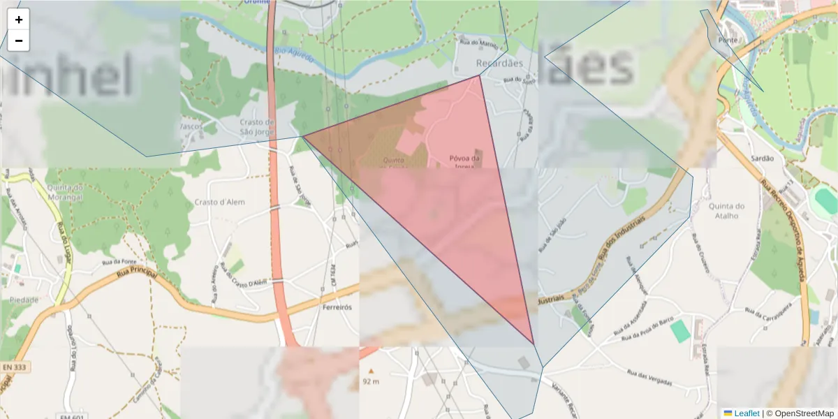 Mapa detalhado do código postal 3750-721 com limites, códigos postais vizinhos e agências dos correios