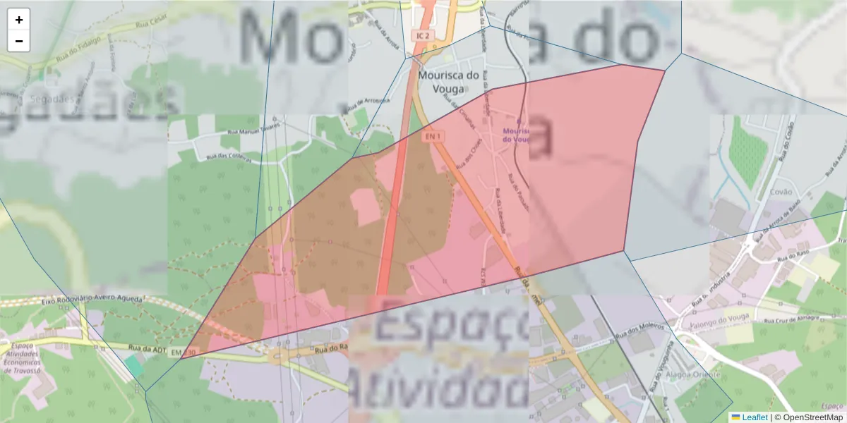 Mapa detalhado do código postal 3750-779 com limites, códigos postais vizinhos e agências dos correios