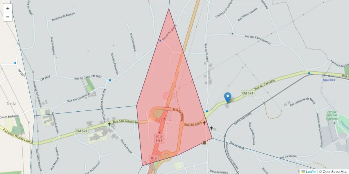 Mapa detalhado do código postal 3750-782 com limites, códigos postais vizinhos e agências dos correios