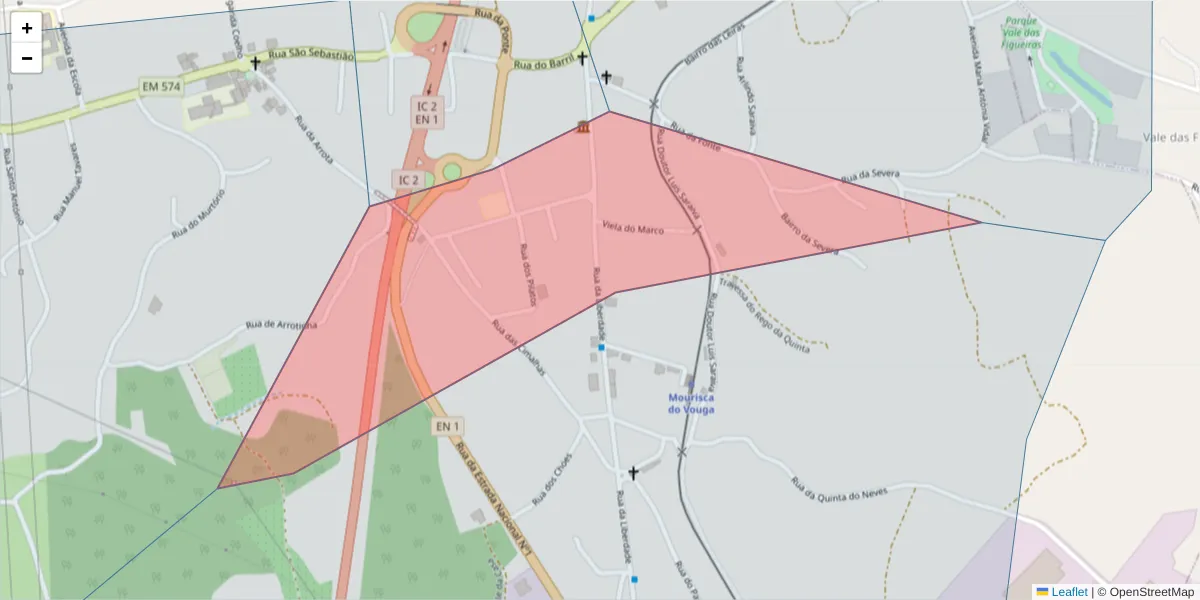 Mapa detalhado do código postal 3750-796 com limites, códigos postais vizinhos e agências dos correios