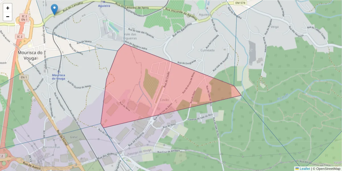 Mapa detalhado do código postal 3750-802 com limites, códigos postais vizinhos e agências dos correios