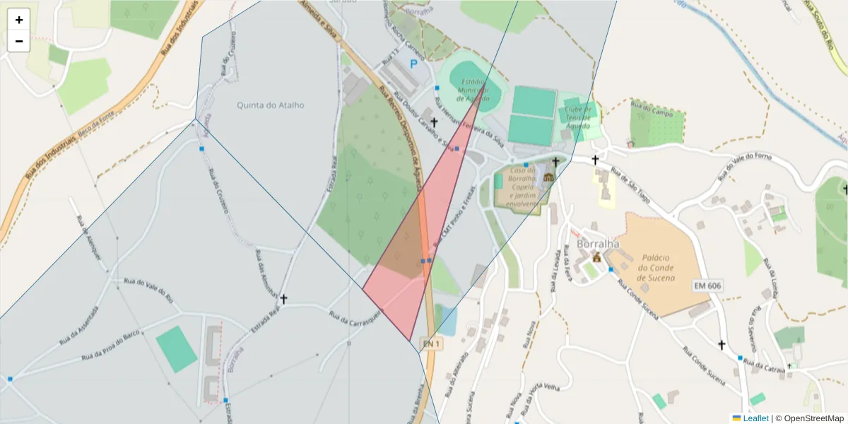 Mapa detalhado do código postal 3750-859 com limites, códigos postais vizinhos e agências dos correios