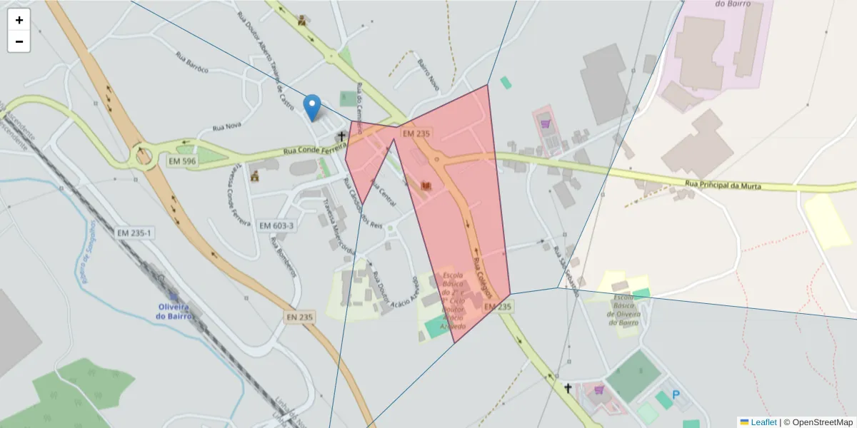 Mapa detalhado do código postal 3770-201 com limites, códigos postais vizinhos e agências dos correios