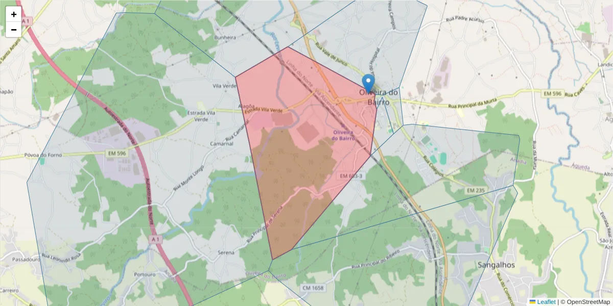 Mapa detalhado do código postal 3770-209 com limites, códigos postais vizinhos e agências dos correios