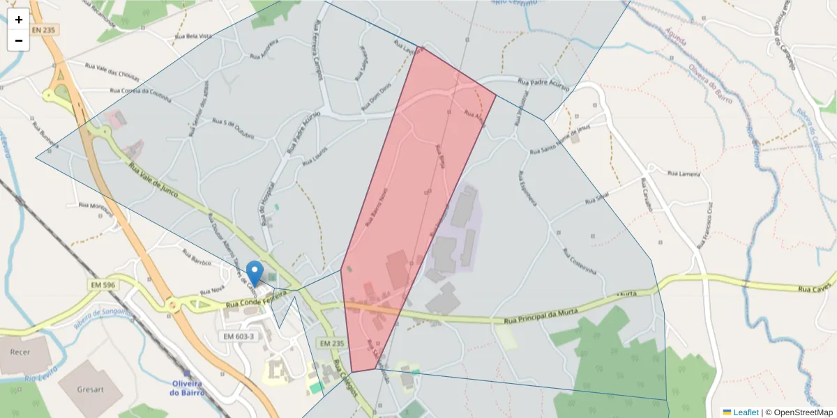 Mapa detalhado do código postal 3770-216 com limites, códigos postais vizinhos e agências dos correios