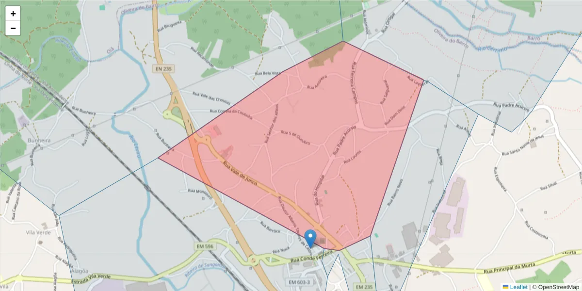 Mapa detalhado do código postal 3770-218 com limites, códigos postais vizinhos e agências dos correios