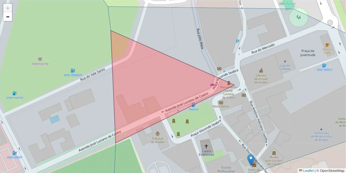 Mapa detalhado do código postal 3780-000 com limites, códigos postais vizinhos e agências dos correios