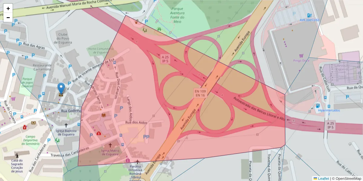 Mapa detalhado do código postal 3800-091 com limites, códigos postais vizinhos e agências dos correios